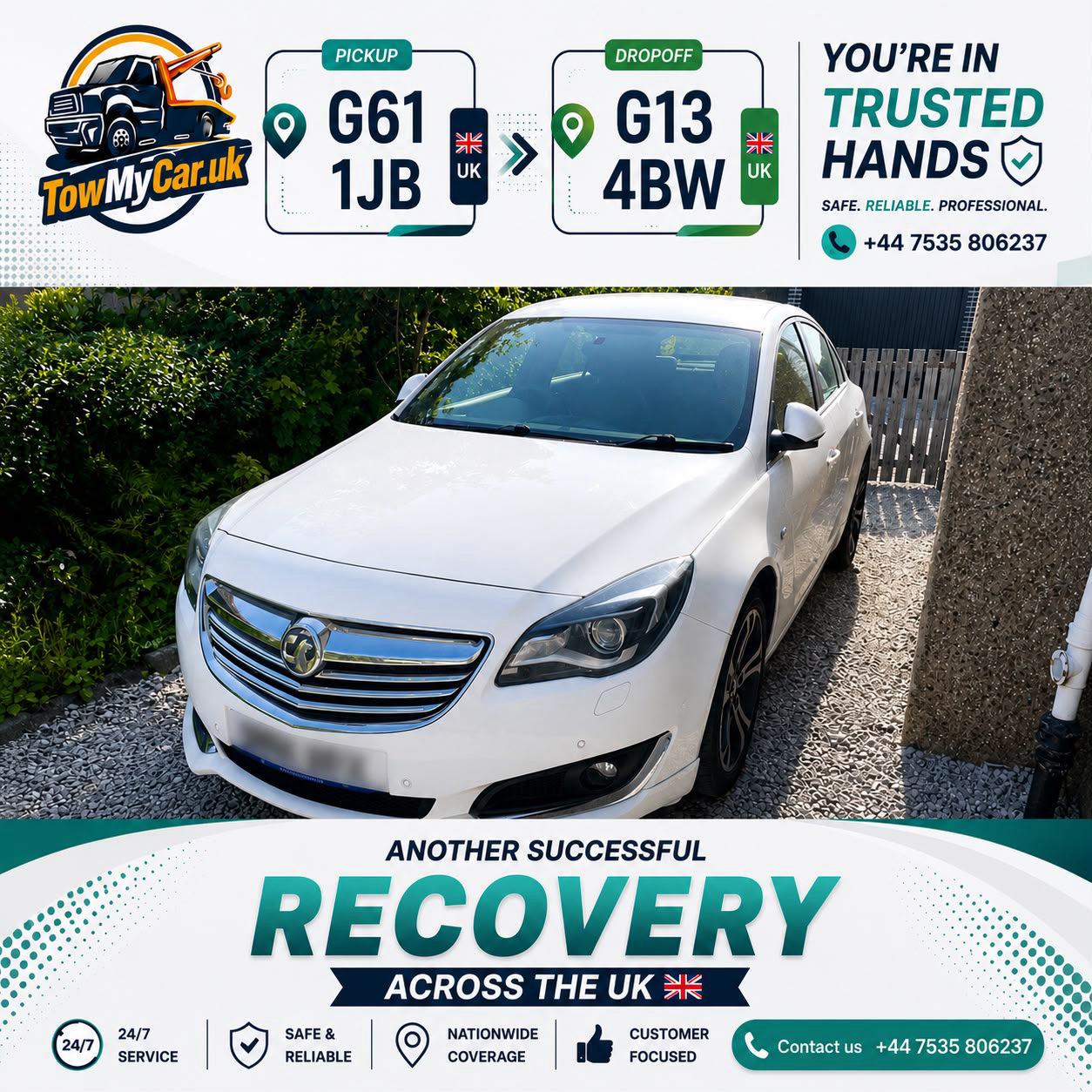 Recovery in Bearsden South → Garscadden/Scotstounhill — TowMyCar UK roadside recovery