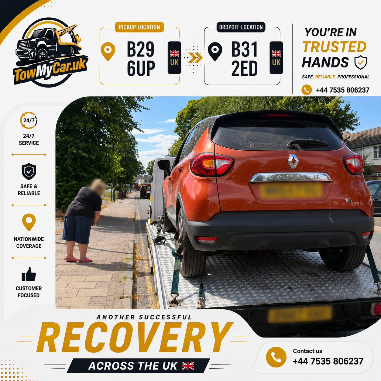 RECOVERY in Birmingham, unparished area → Birmingham, unparished area — TowMyCar UK roadside recovery