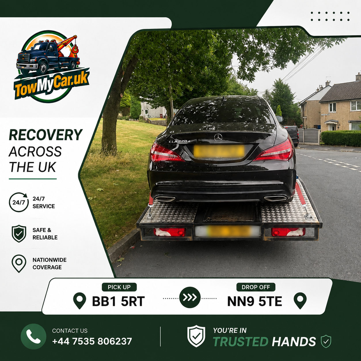 RECOVERY in Blackburn with Darwen, unparished area → Irthlingborough — TowMyCar UK roadside recovery