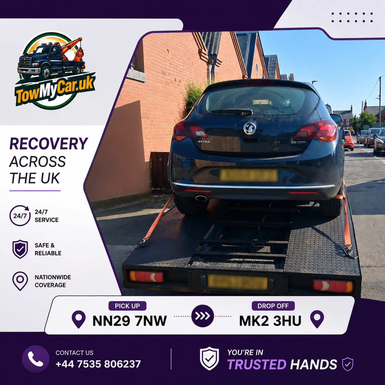 RECOVERY in Bozeat → Bletchley and Fenny Stratford — TowMyCar UK roadside recovery