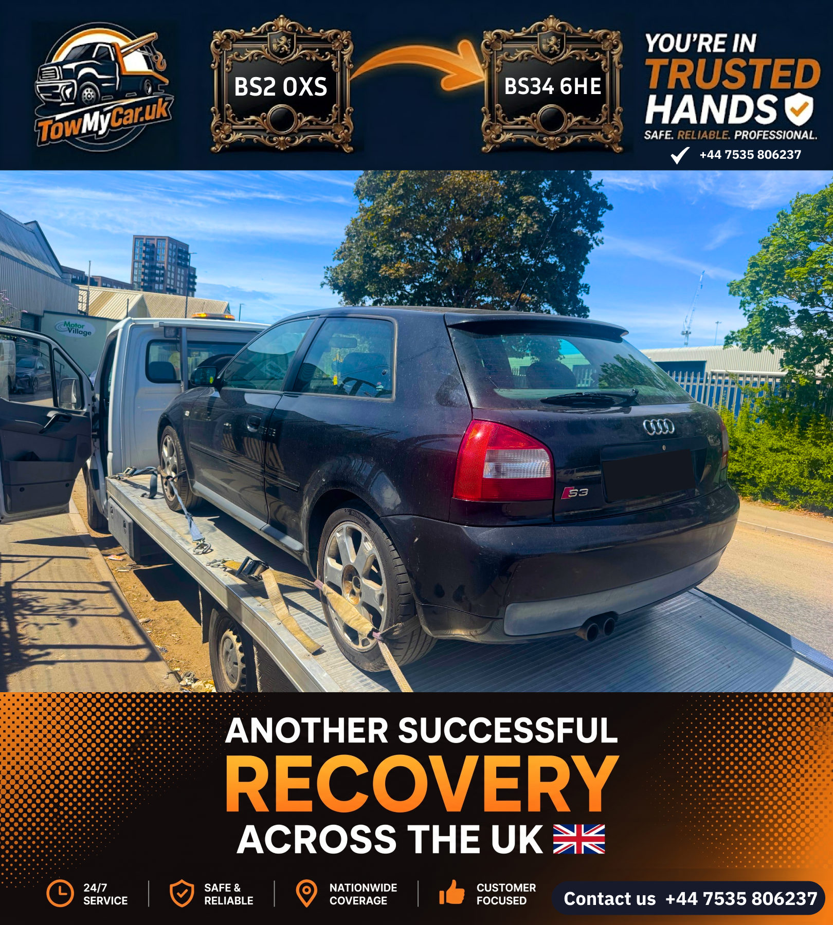 Recovery in Bristol, City of, unparished area → Stoke Gifford — TowMyCar UK roadside recovery