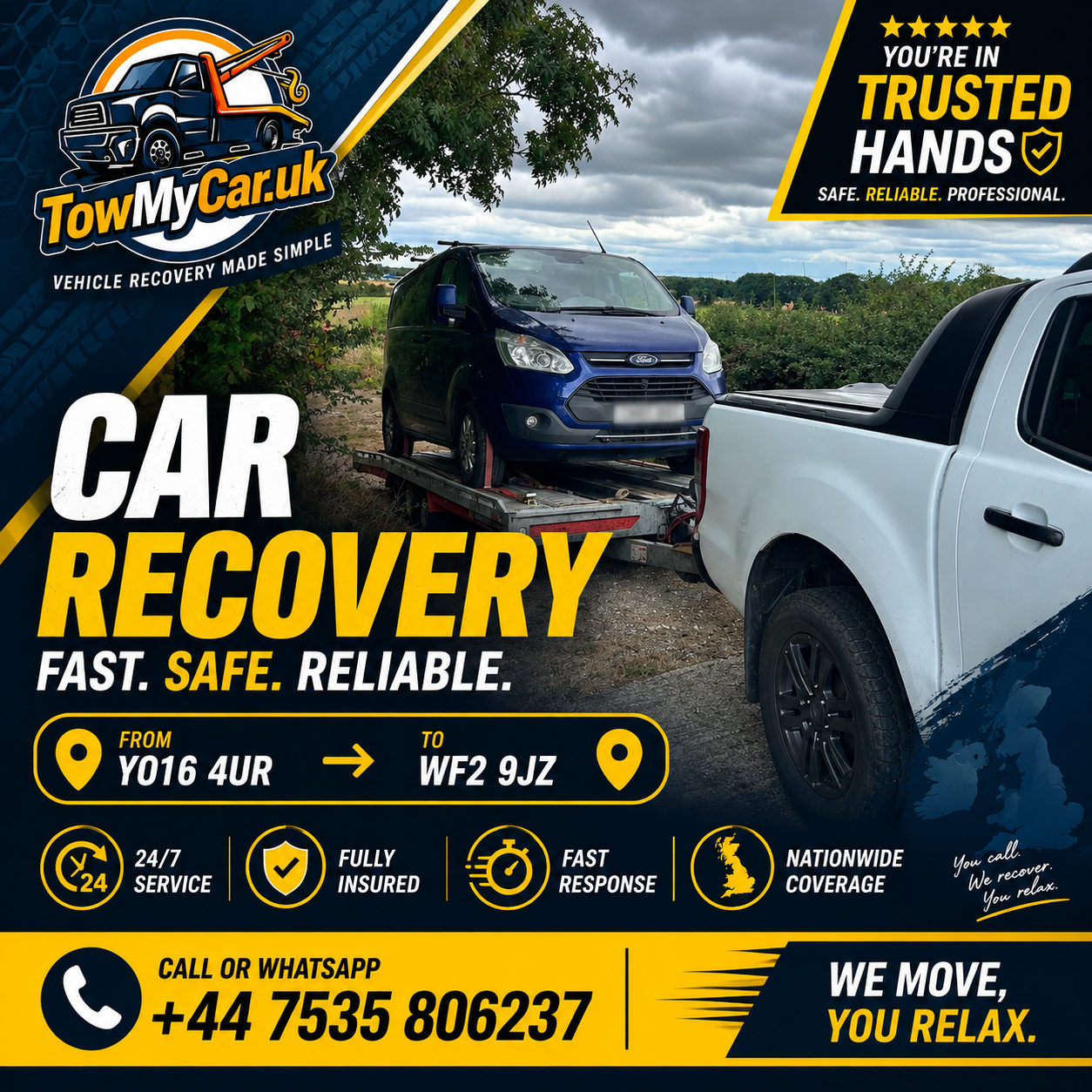 RECOVERY in Carnaby → Wakefield, unparished area — TowMyCar UK roadside recovery
