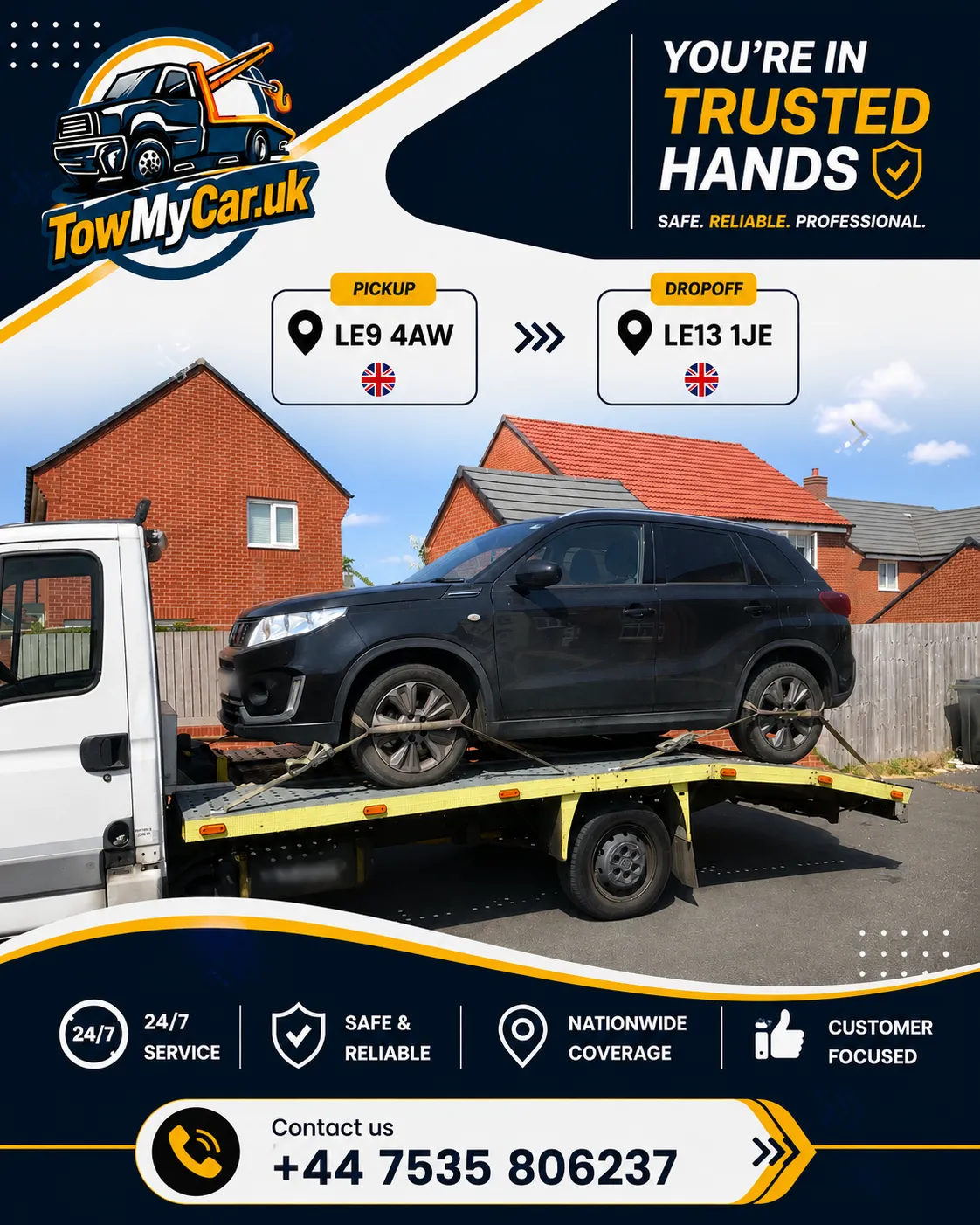 RECOVERY in Coniston → Crewe — TowMyCar UK roadside recovery