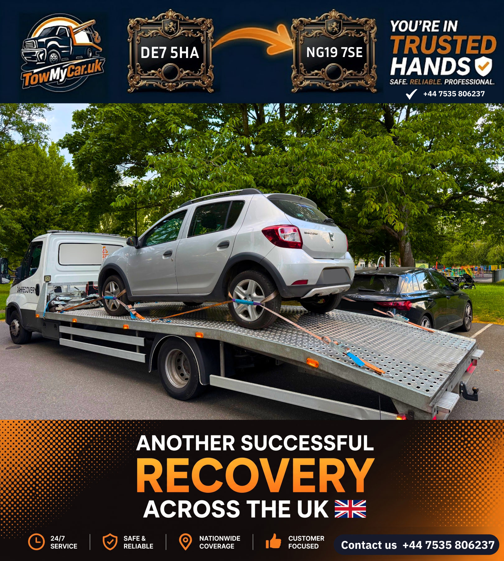 Recovery in Erewash, unparished area → Mansfield, unparished area — TowMyCar UK roadside recovery