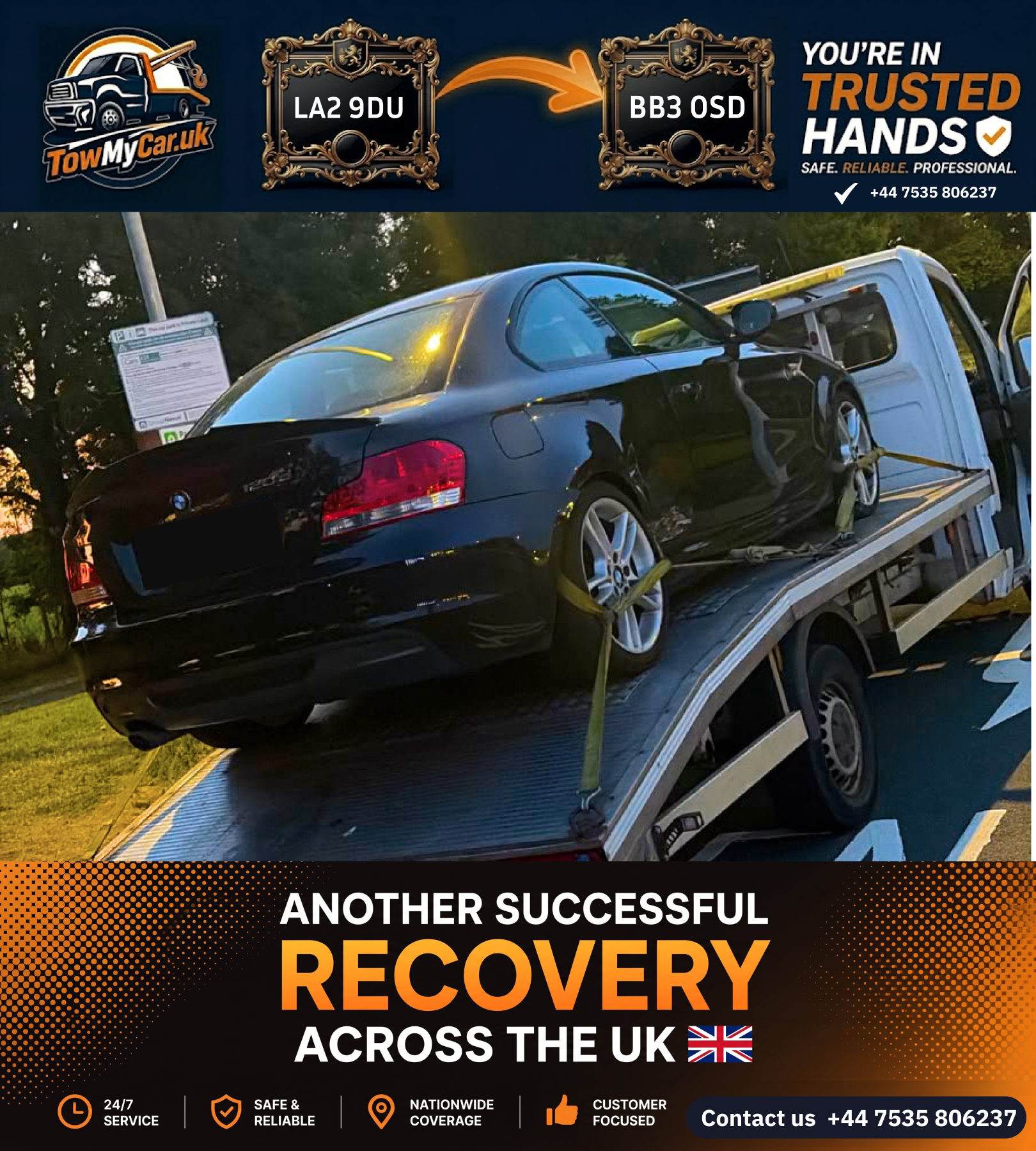 Recovery in Forton → Blackburn with Darwen, unparished area — TowMyCar UK roadside recovery