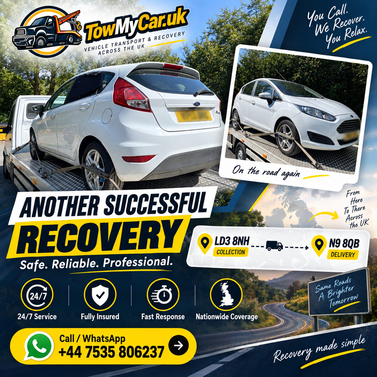 RECOVERY in Glyn Tarell → Enfield, unparished area — TowMyCar UK roadside recovery