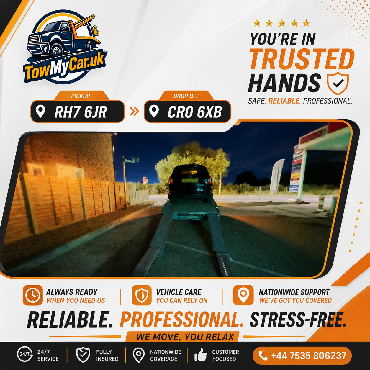 RECOVERY in Godstone → Croydon, unparished area — TowMyCar UK roadside recovery