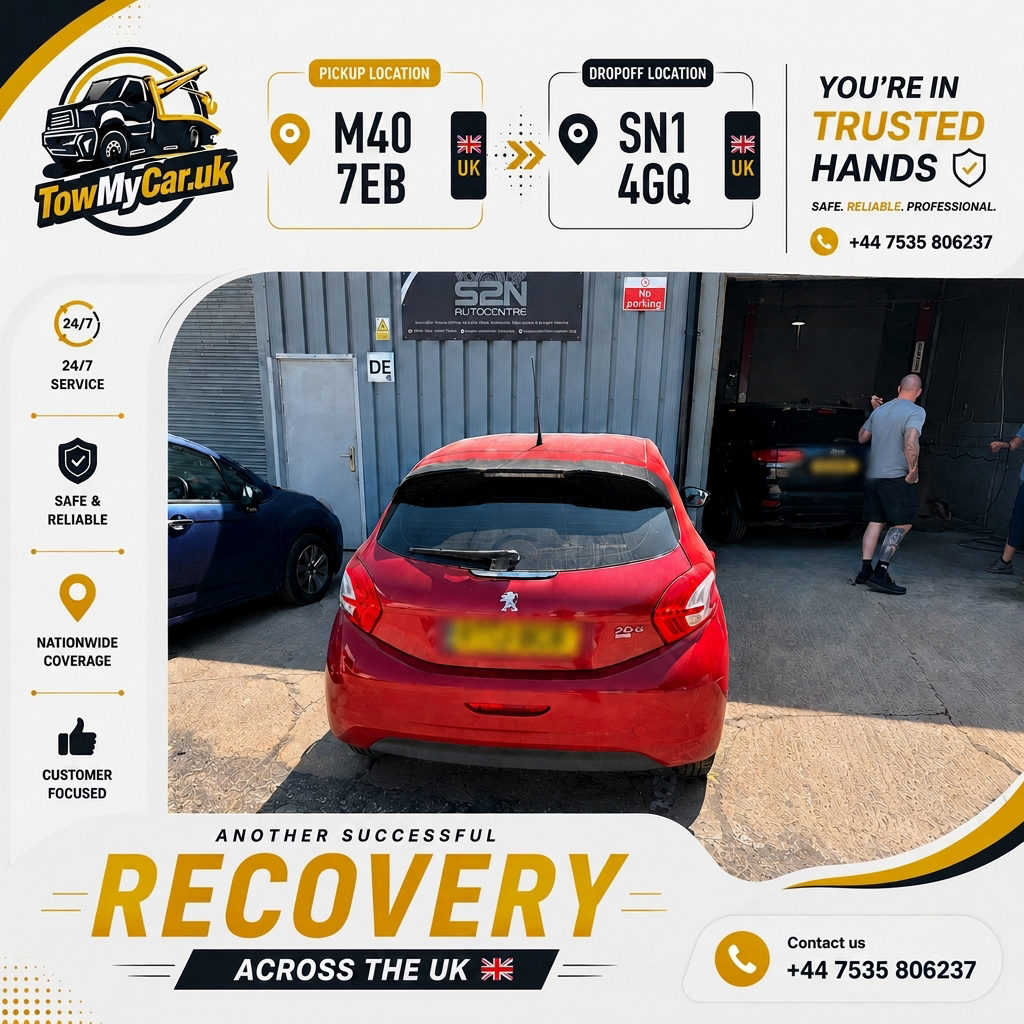 Recovery in Manchester, unparished area → South Swindon — TowMyCar UK roadside recovery