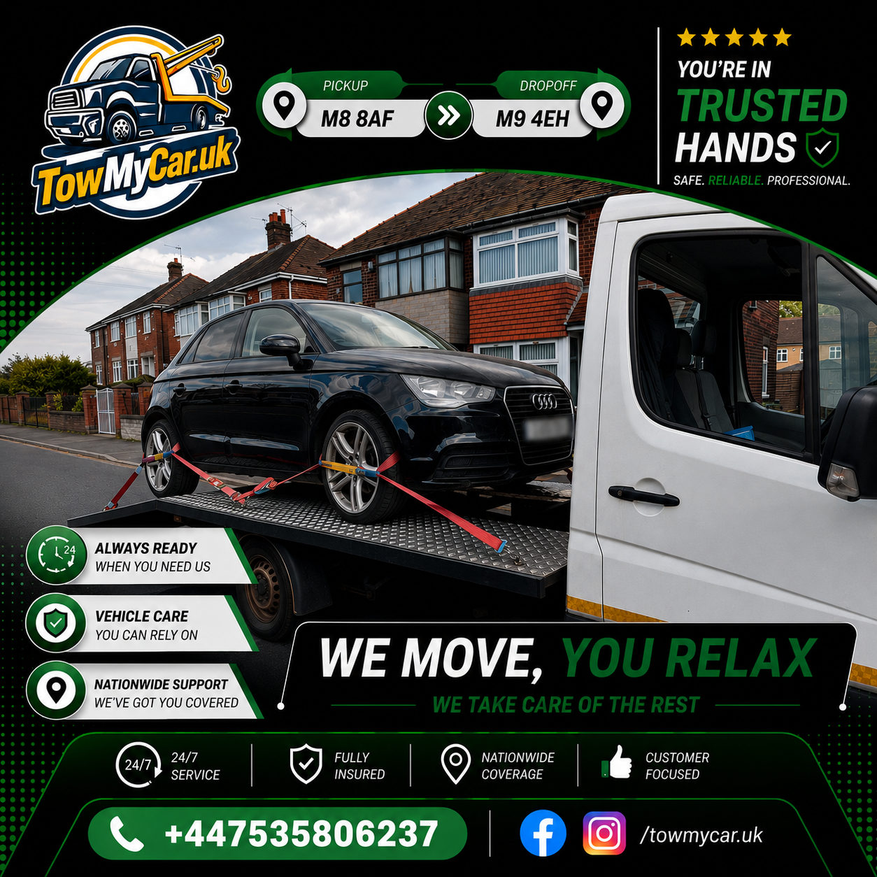 RECOVERY in Manchester, unparished area → Manchester, unparished area — TowMyCar UK roadside recovery