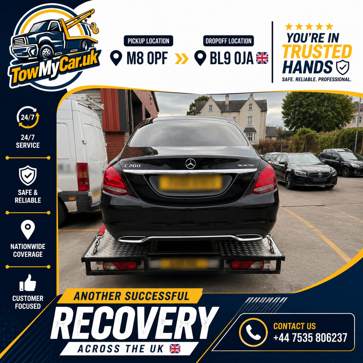 RECOVERY in Manchester, unparished area → Bury, unparished area — TowMyCar UK roadside recovery