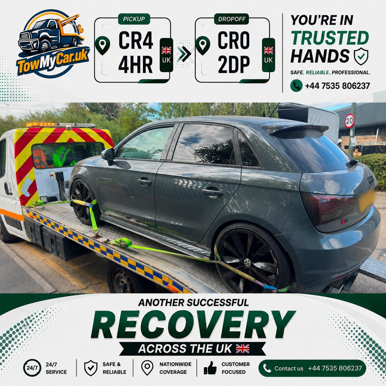 RECOVERY in Merton, unparished area → Croydon, unparished area — TowMyCar UK roadside recovery