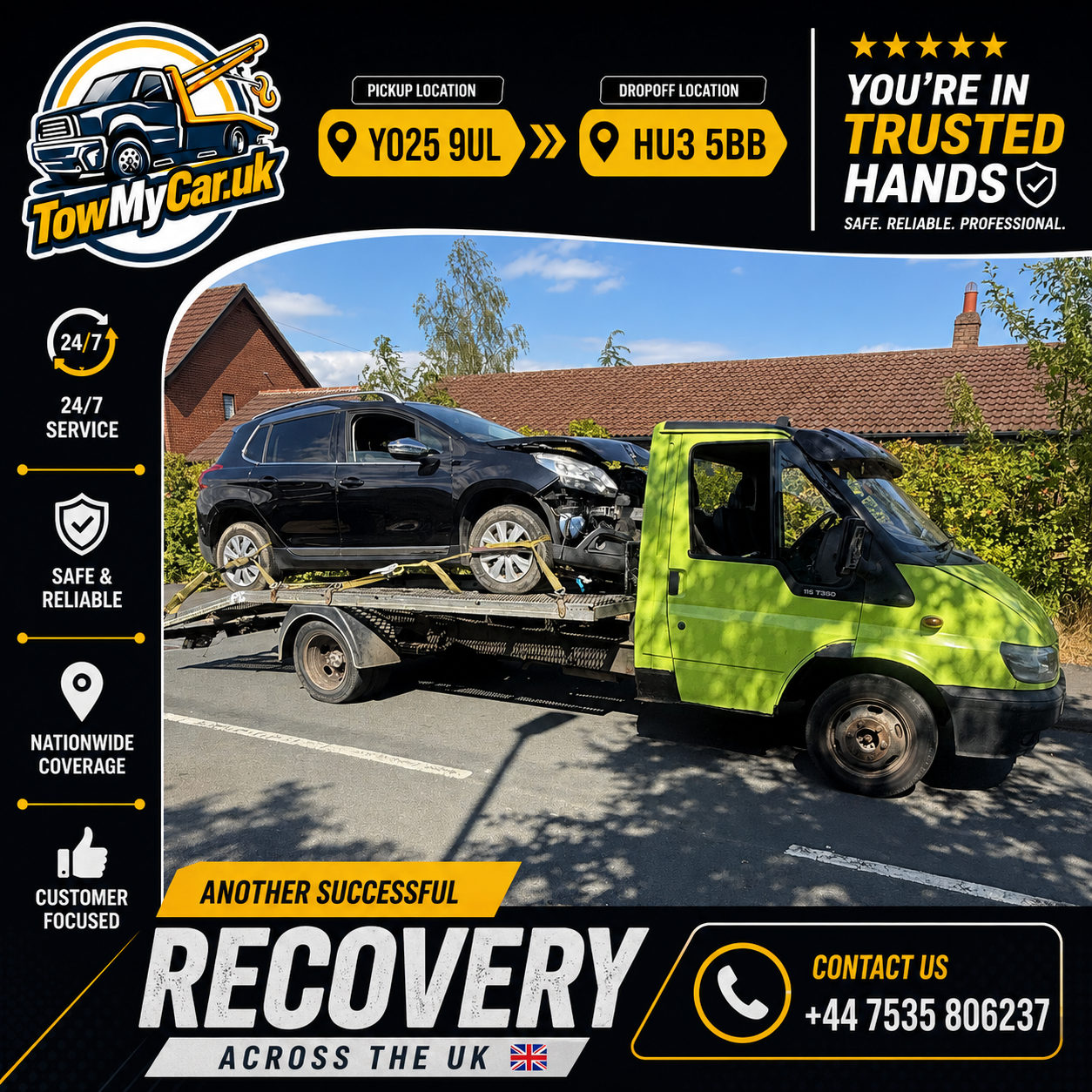RECOVERY in Middleton → Kingston upon Hull, City of, unparished area — TowMyCar UK roadside recovery