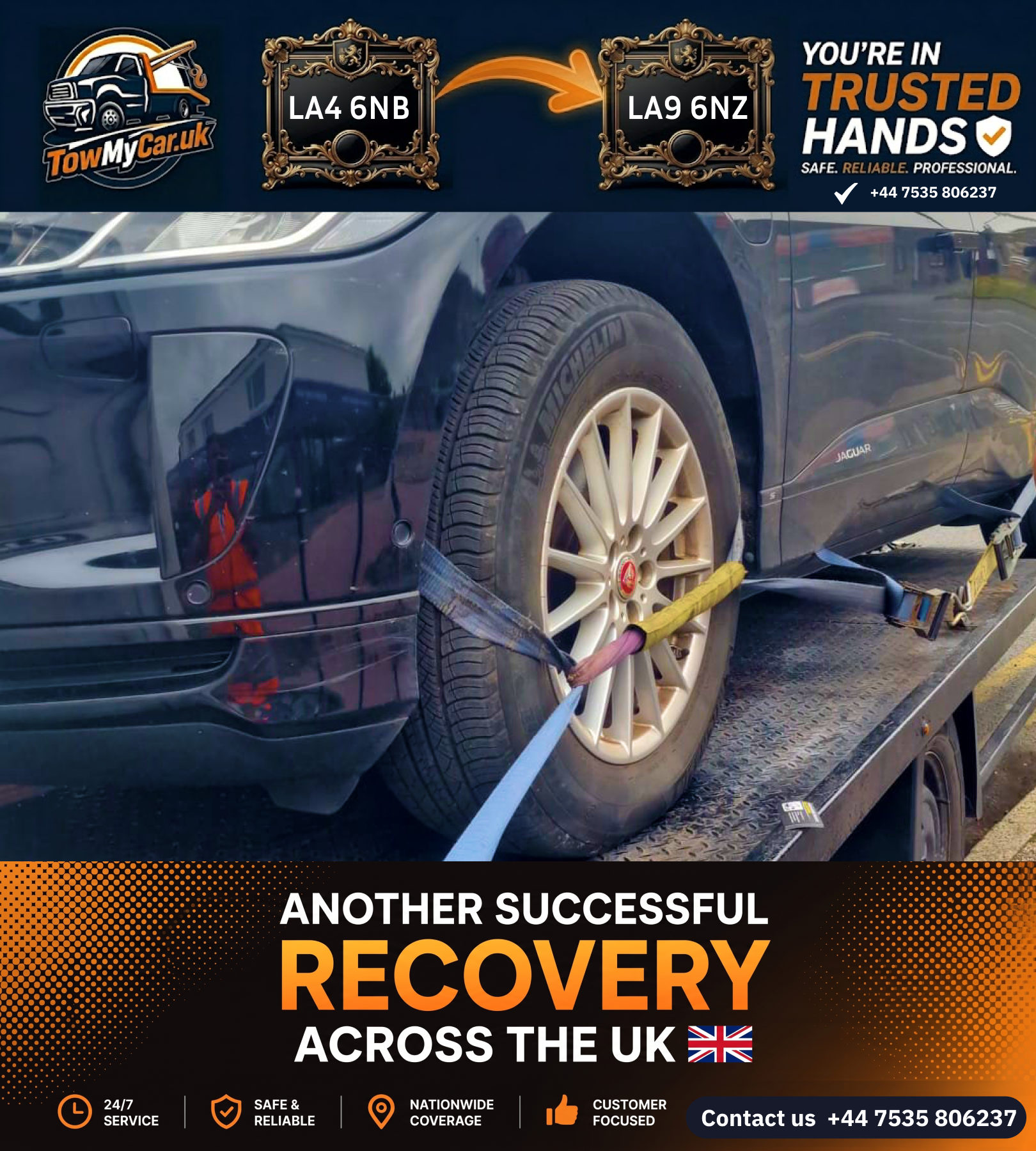 Recovery in Morecambe → Kendal — TowMyCar UK roadside recovery