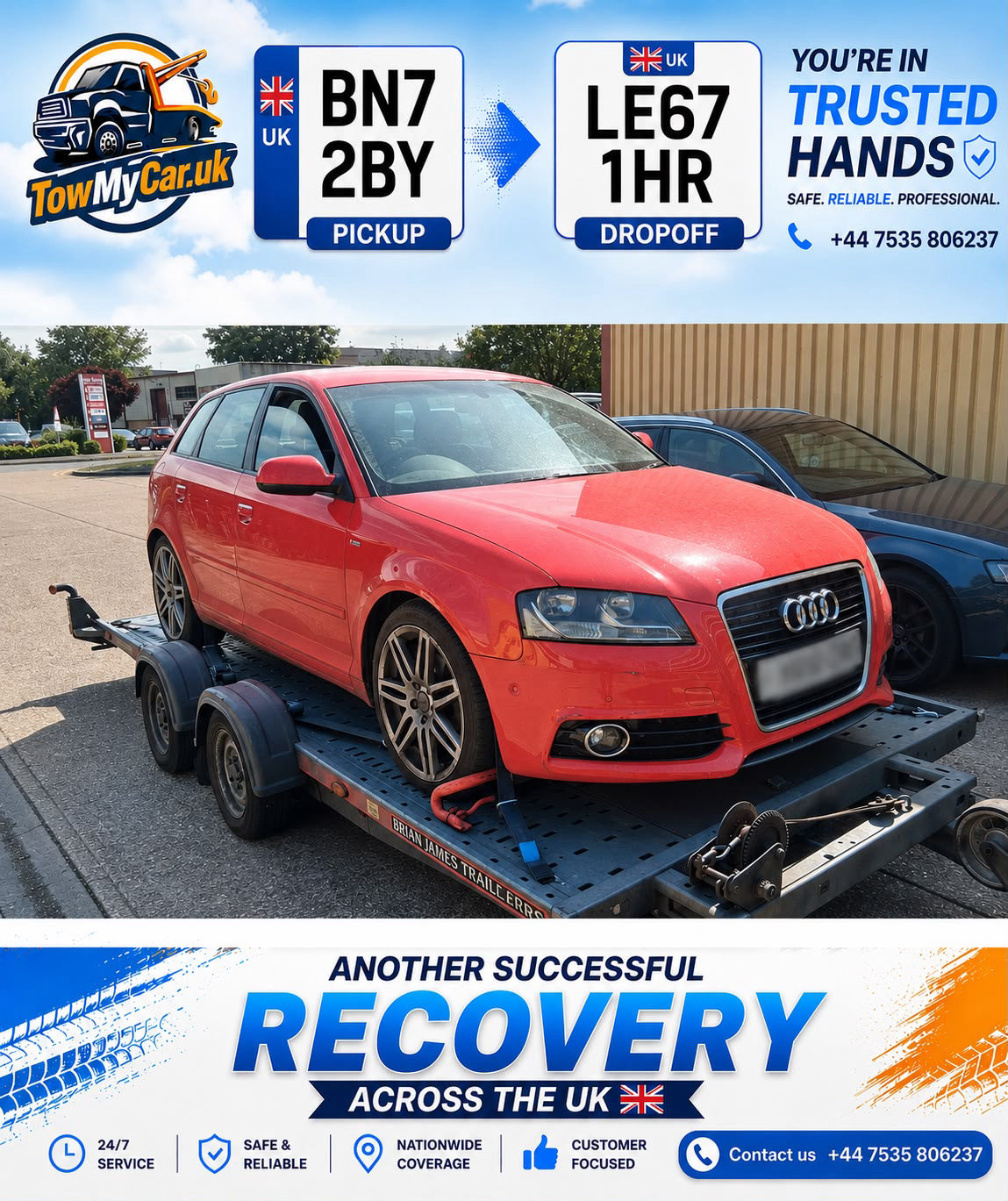 Recovery in Salford, unparished area → Maghull — TowMyCar UK roadside recovery