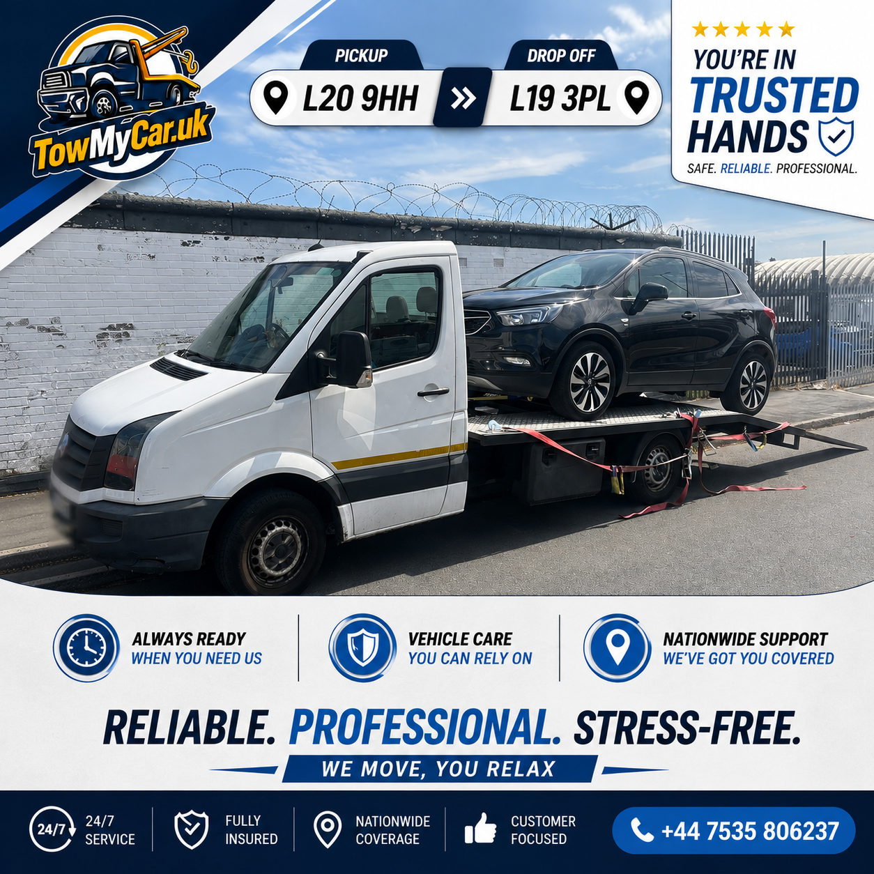 RECOVERY in Sefton, unparished area → Liverpool, unparished area — TowMyCar UK roadside recovery