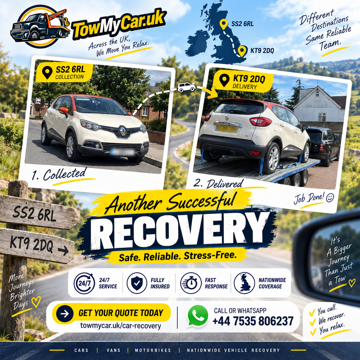 RECOVERY in Southend-on-Sea, unparished area → Kingston upon Thames, unparished area — TowMyCar UK roadside recovery