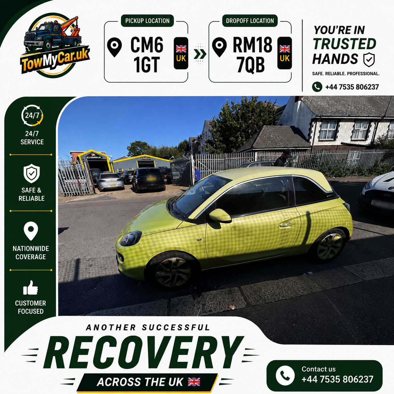 RECOVERY in Takeley → Thurrock, unparished area — TowMyCar UK roadside recovery