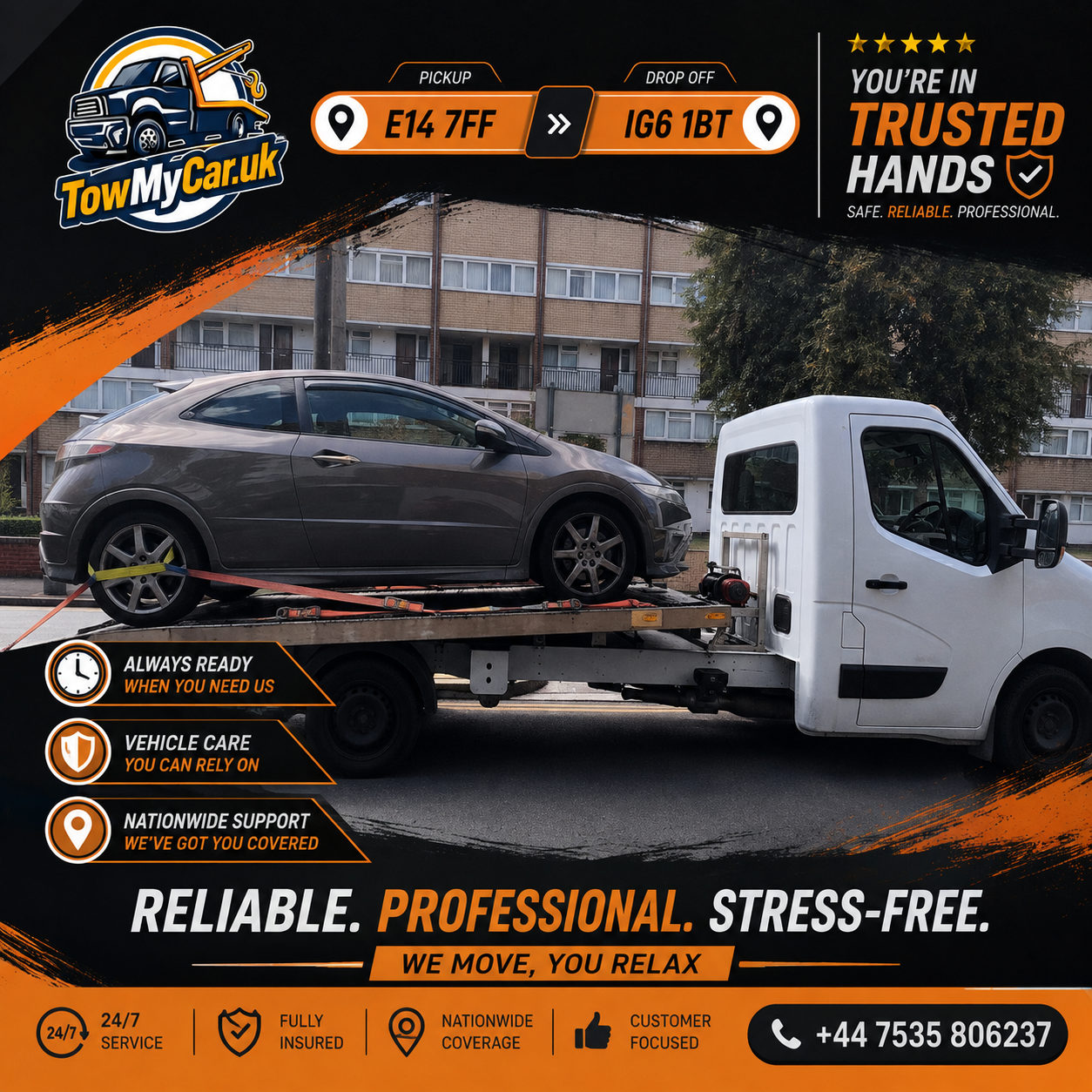 RECOVERY in Tower Hamlets, unparished area → Redbridge, unparished area — TowMyCar UK roadside recovery