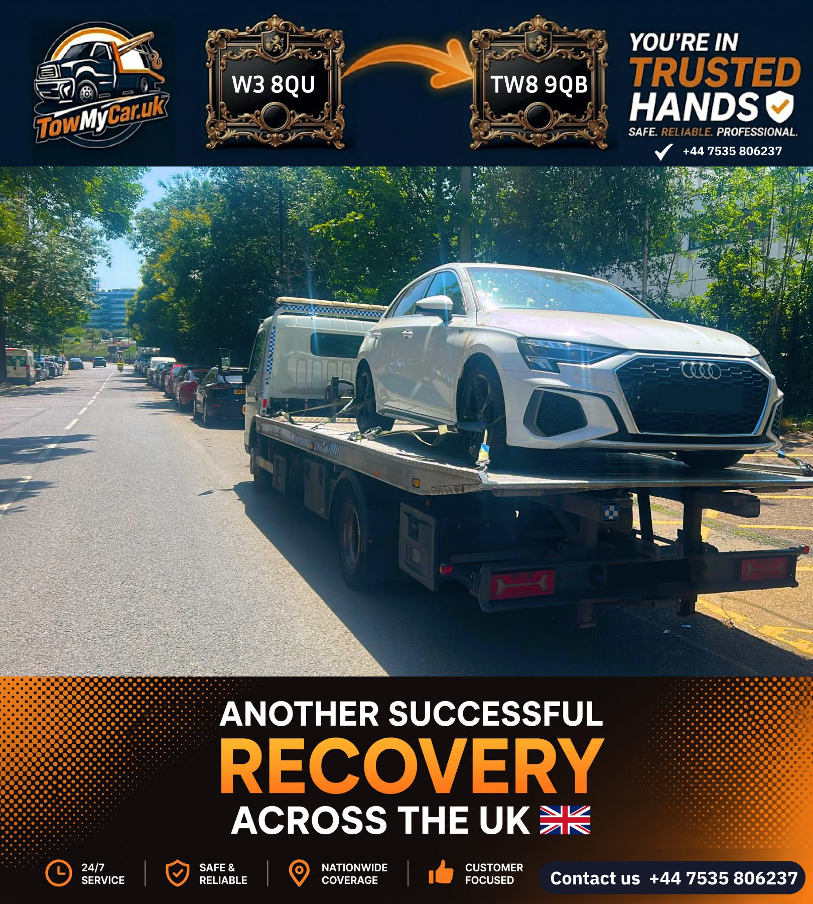 Recovery in Ealing, unparished area → Hounslow, unparished area — TowMyCar UK roadside recovery