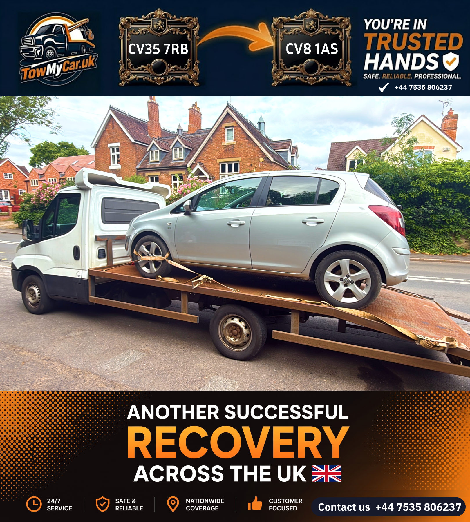 Recovery in Leek Wootton and Guy's Cliffe → Kenilworth — TowMyCar UK roadside recovery