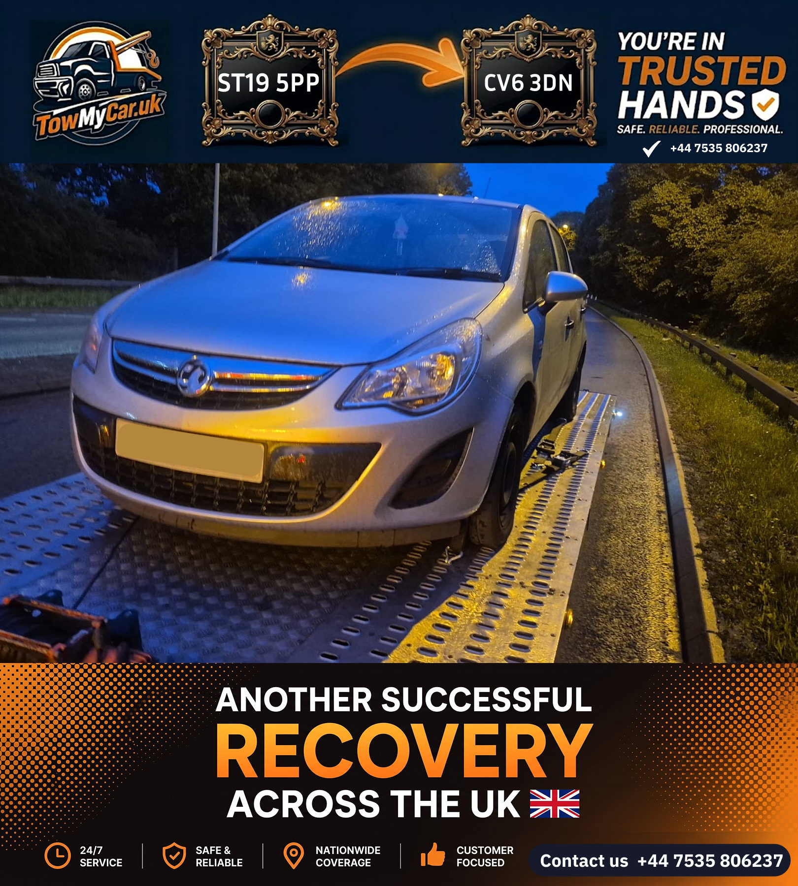 Recovery in Penkridge → Coventry, unparished area — TowMyCar UK roadside recovery