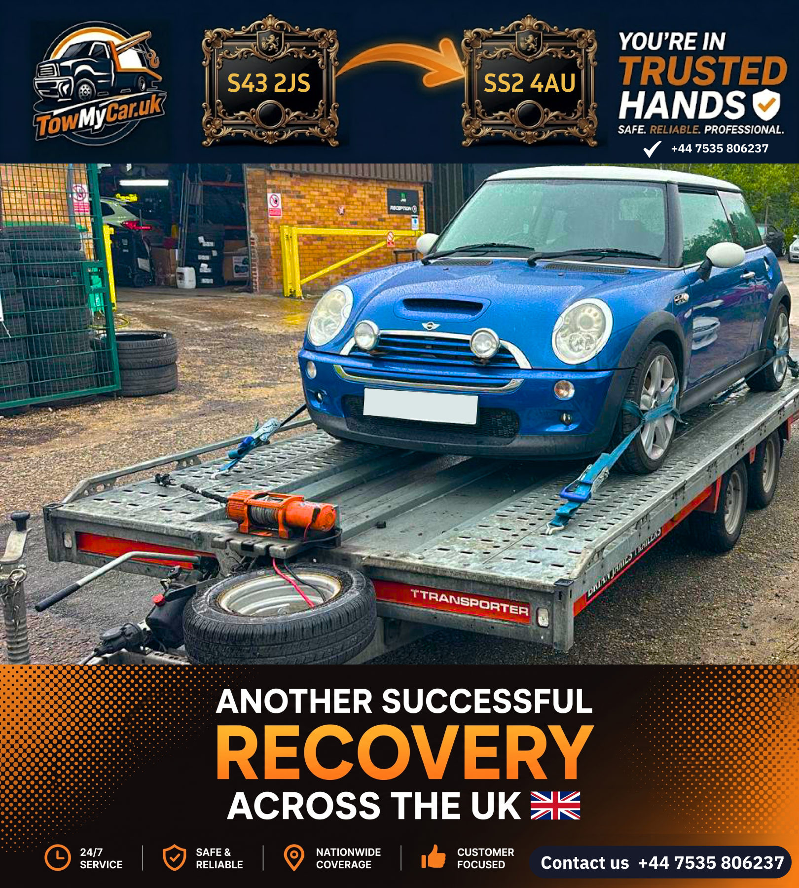 Recovery in Staveley → Southend-on-Sea, unparished area — TowMyCar UK roadside recovery